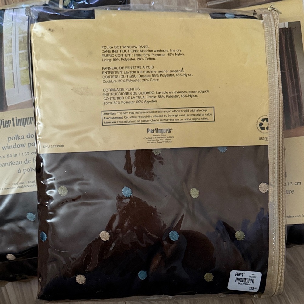 8 Pier 1 Brown Curtains w/ multi colored Polka Dot - Picture 3 of 3